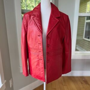 Vintage Studio Works Cherry Red Leather Jacket Coat Size Small